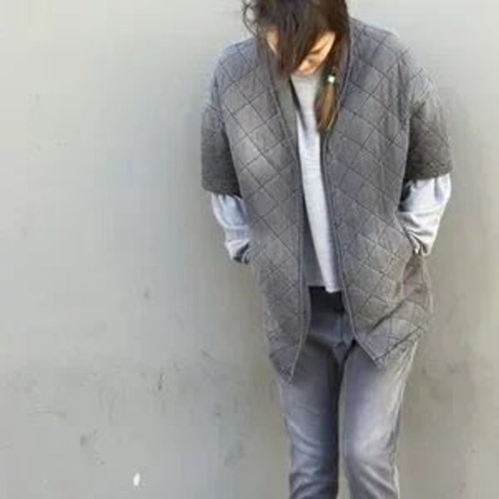 Current Elliott The Quilted Car Coat Gray Short Sleeve Kimono Style Size 0